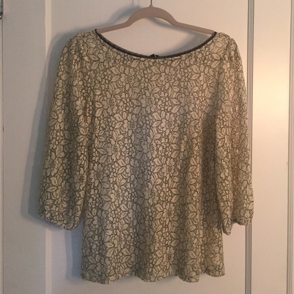 Loft cream and black lace blouse