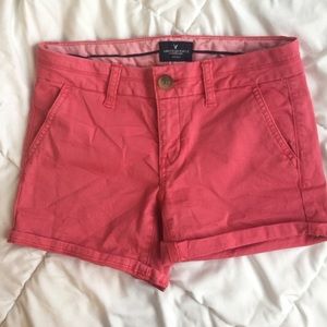 American Eagle coral midi khaki shorts