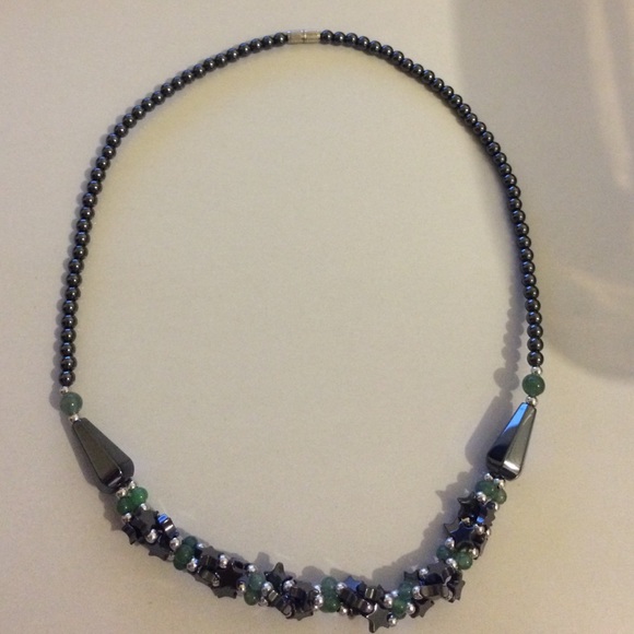 Hematite & Jade screw on necklace.