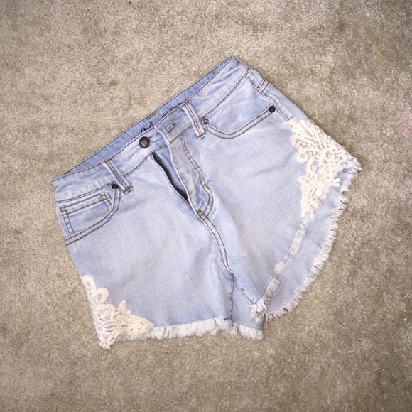 High rise light wash shorts