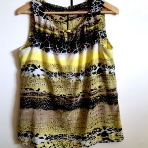 Dana Buchman Tank Top Graphic Earth print-zip Med