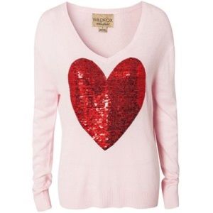 Pink Sequin Heart Wildfox White Label Sweater