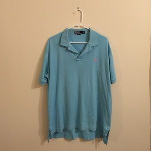 Men's L Polo in Blue with Pink logo (tee style)