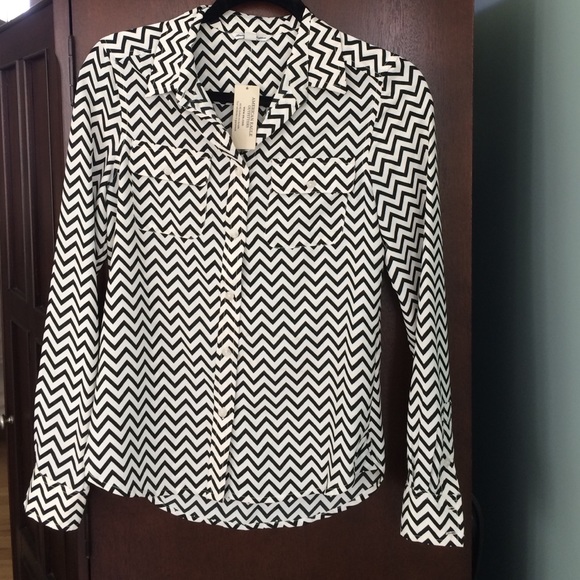 Black and White Chevron Button Down Shirt