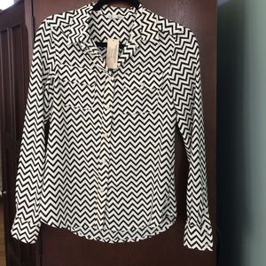 Black and White Chevron Button Down Shirt