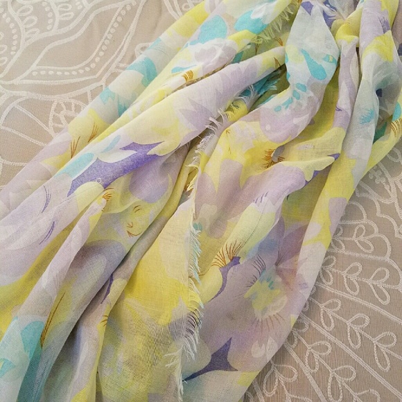 Yellow, teal, and blue floral scarf