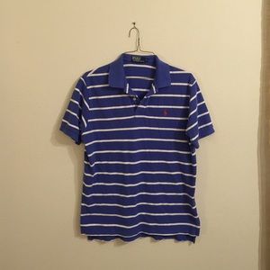 Men's L Polo Blue/White Stripe with Red Logo