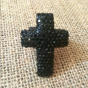 Black Crystal Cross ring
