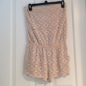 UO Pins and Needles Lace Strapless Romper-Size S