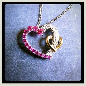 Ruby and Diamond Double Heart Necklace