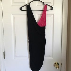 Black dress with pink lace strap