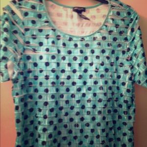 Teal top with black dots. Elegant.