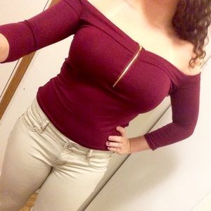 Shoulder-less Maroon Top