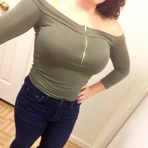Olive Green Shoulderless Top