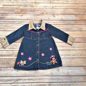 🌹 HP Nick Jr. Dora Girls Blue Denim Dress Size 2T