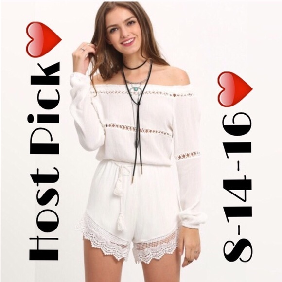 💝HP 8-14-16  the shoulder Lace Insert Romper 💝 - Picture 1 of 4