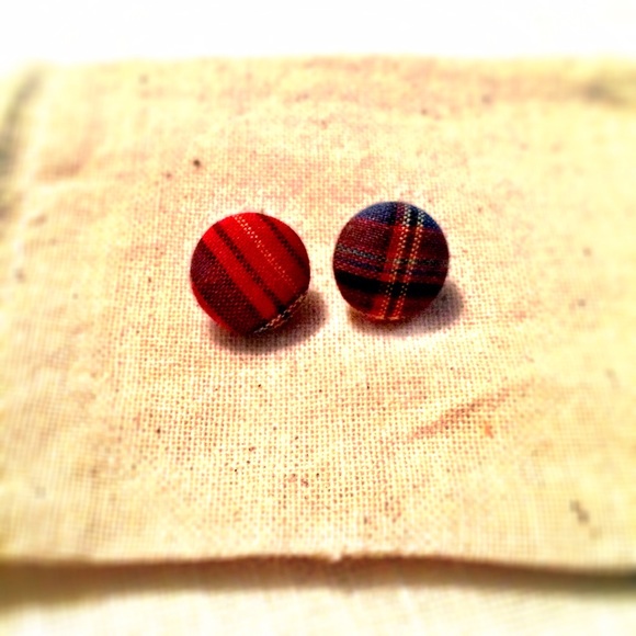 ARTISAN MADE PLAID "BUTTON" EARRINGS
