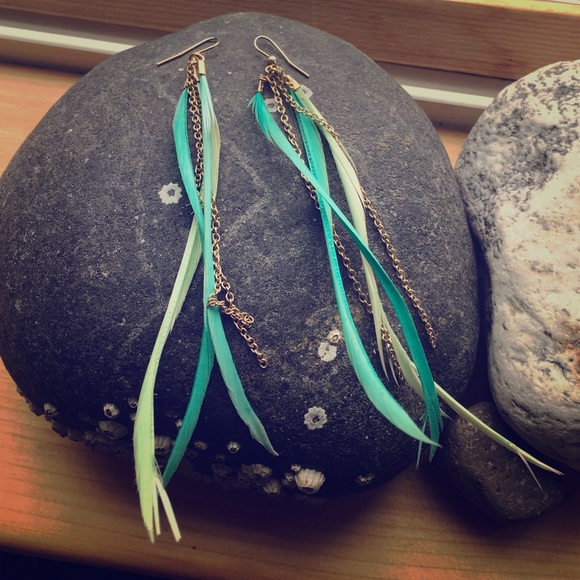 Beautiful Teal feather earrings
