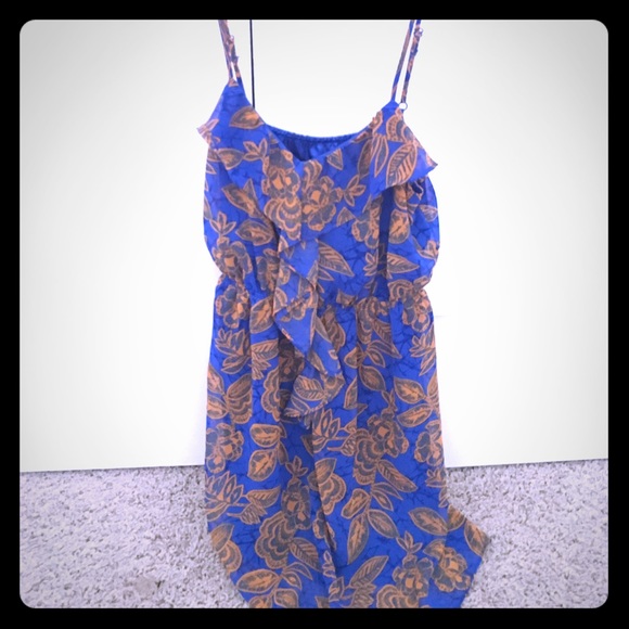 Blue and orange flowers sleeveless dress