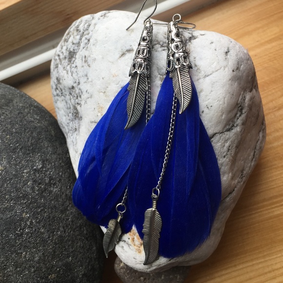 Blue & silver feather earrings