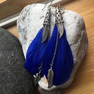 Blue & silver feather earrings