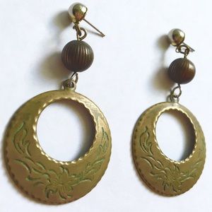 🔵BOGO VINTAGE GOLD & JADE BOHO EARRINGS