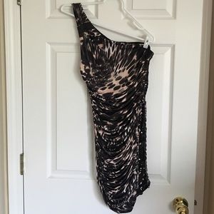 One shoulder strap dress with pale pink and black