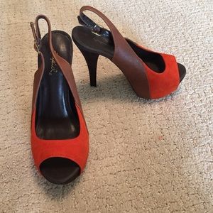 High heels, orange, brown, black. Never been worn