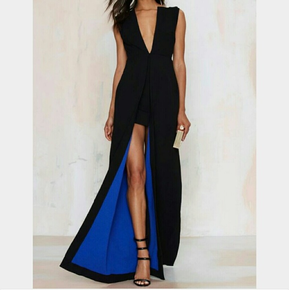NWT Solace London Black and Blue Saar Maxi Dress