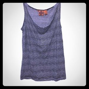 Tory Burch Striped Scoop Tank XS in Navy and White