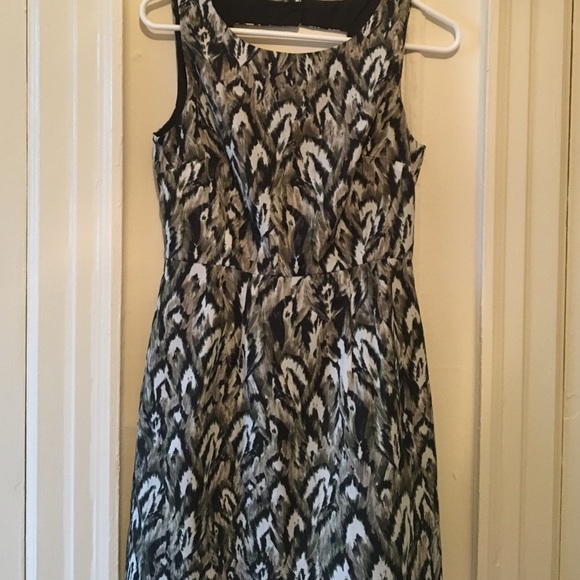 Feathered Print Open Back Dress