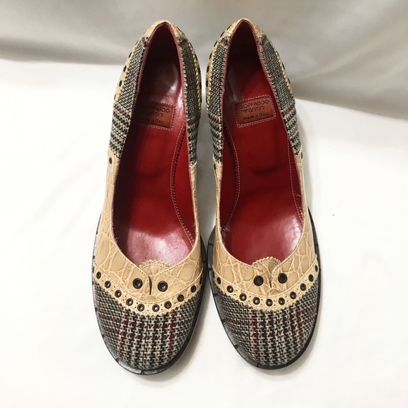 GOFFREDO FANTINI Plaid Wool Croc LTHR Trim PUMPS - Picture 4 of 4