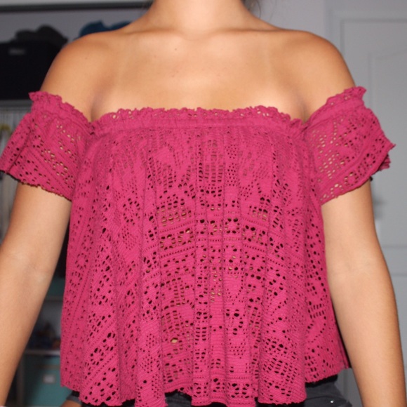 Red flowy cold shoulder top