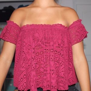 Red flowy cold shoulder top