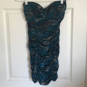Strapless dark teal dress