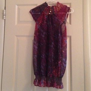 High neck sheer open back blouse