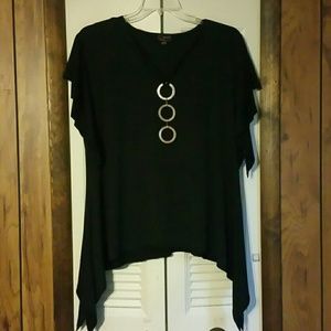 Short sleeve dressy top with attached necklace