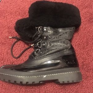 COACH✨authentic✨ fur lined black rain/winter boots