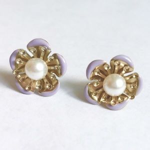 🔵 BOGO 💜LAVENDER, GOLD & PEARL FLOWER EARRINGS💜