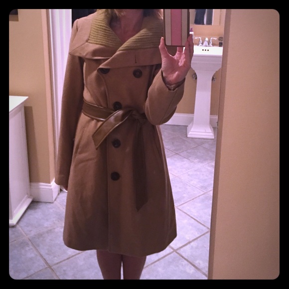 Tan coat with faux leather belt!