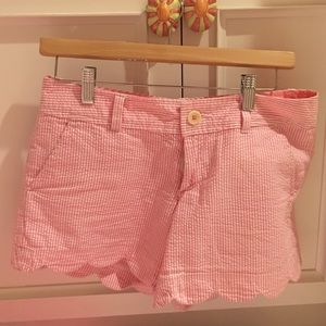 Pink Seersucker Lilly Pulitzer Scalloped Shorts