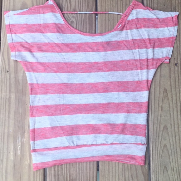 Striped Wet Seal Top With Lace Back