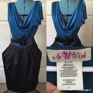 Teal/Black Cow Neck Sleeveless Formal/Party Dress