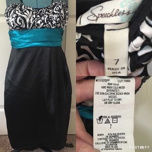 Black/Teal Damask Strapless Formal/Party Dress