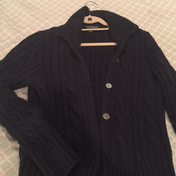 Ralph Lauren Navy Cable Button Boyfriend Sweater L