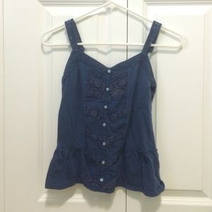Lace paneled button down tank top