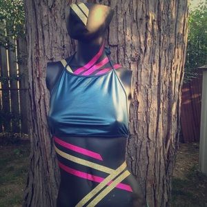 American Apparel Shiny Halter in Blue Metallic