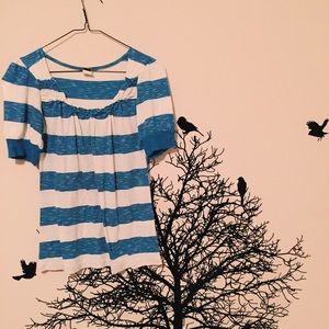 blue and cream stripped ruffle shirt