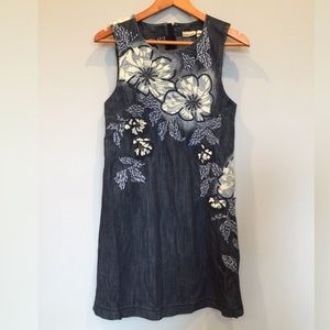 Anthropologie Embroidered Chambray Shift Dress