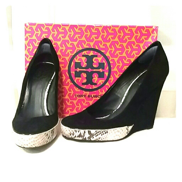 Tory Burch Sandra Snake-Print Platform Wedge